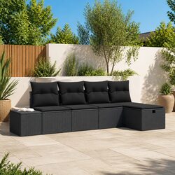 Black Modular Outdoor Sofa Set - 6 Piece Poly Rattan