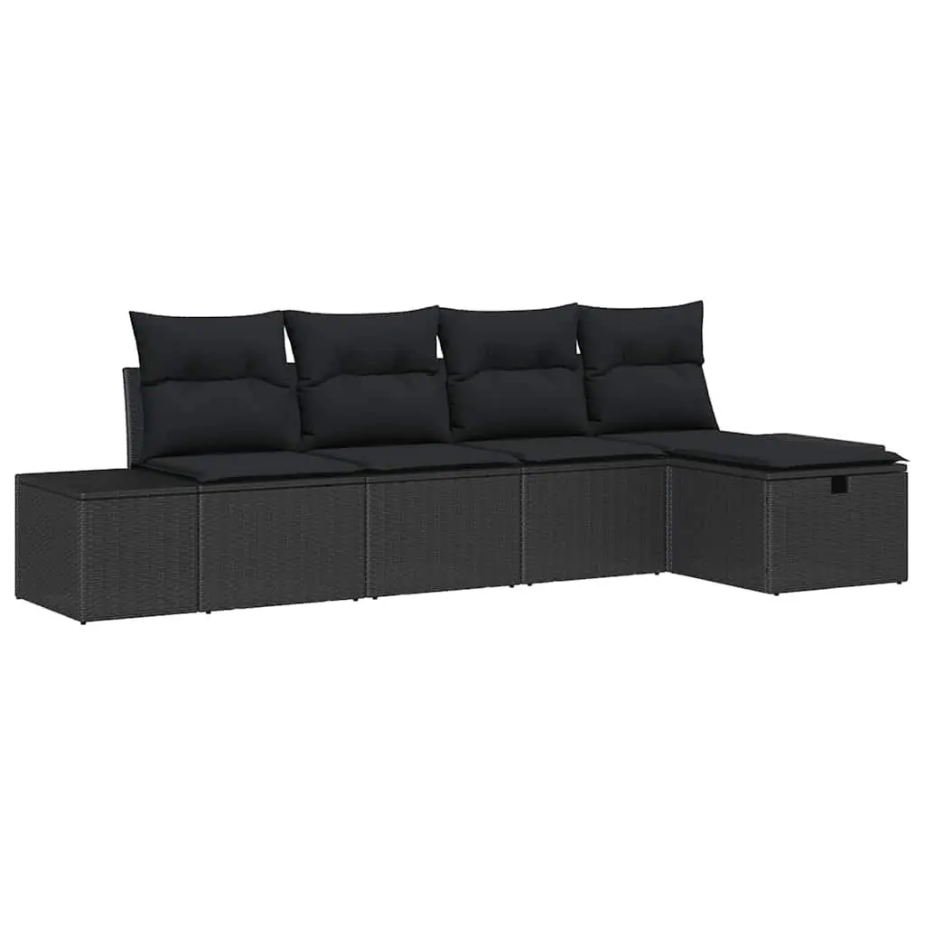 Outdoor Sofa Set 6 Piece Poly Rattan Garden Patio Furniture Black Modular