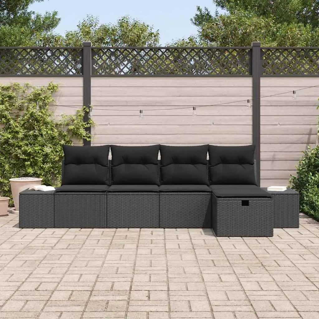 Outdoor Sofa Set 6 Piece Poly Rattan Garden Patio Furniture Black Modular