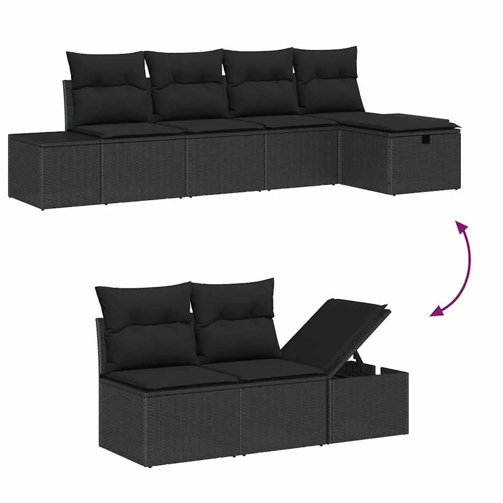 Outdoor Sofa Set 6 Piece Poly Rattan Garden Patio Furniture Black Modular