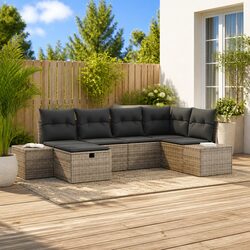 Modular Garden Sofa Set 7 pcs Grey Outdoor Seating Poly Rattan Furniture