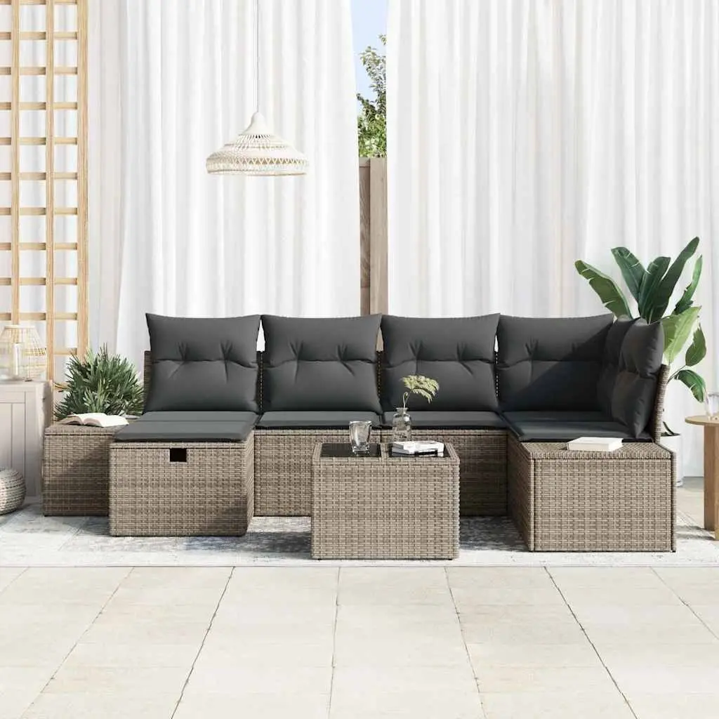 7-Piece Modular Outdoor Sofa Set in Grey Poly Rattan