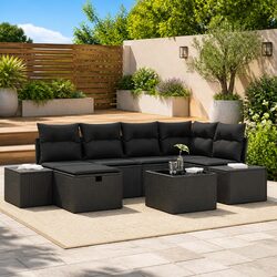 Durable Modular Outdoor Sofa Set in Black Poly Rattan