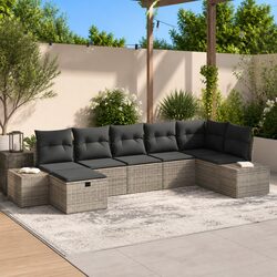 Stylish 7-Piece Grey Poly Rattan Outdoor Sofa Set