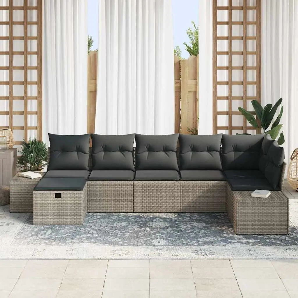 7 Piece Outdoor Sofa Set Poly Rattan Grey Modular Seating Garden Furniture