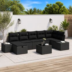 Outdoor Sofa Set 8 pcs Modular Garden Seating Poly Rattan Black with Cushions