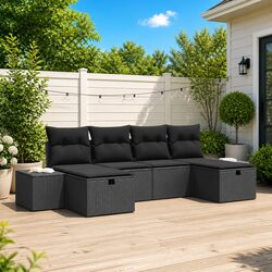 Modular Black Poly Rattan Garden Sofa Set for Outdoor Use