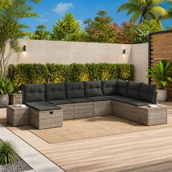 8-Piece Modular Rattan Outdoor Sofa Set in Grey