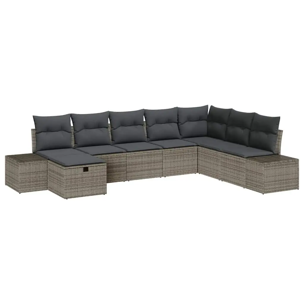 Modular Garden Sofa Set Poly Rattan 8 Pieces Grey Outdoor Seating with Cushions