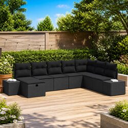 8-Piece Black Rattan Modular Outdoor Sofa Set