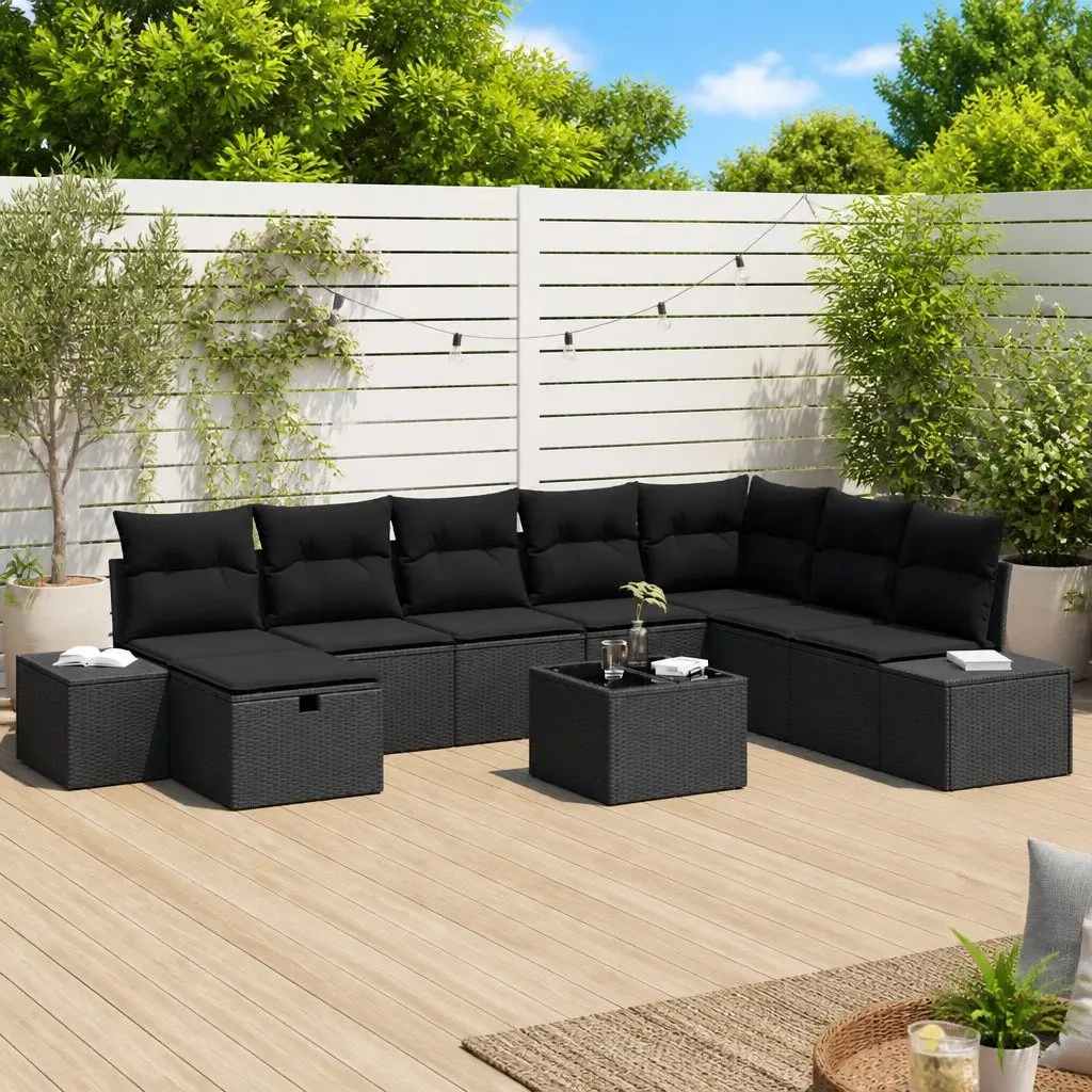 Modular Outdoor Sofa Set in Black Rattan