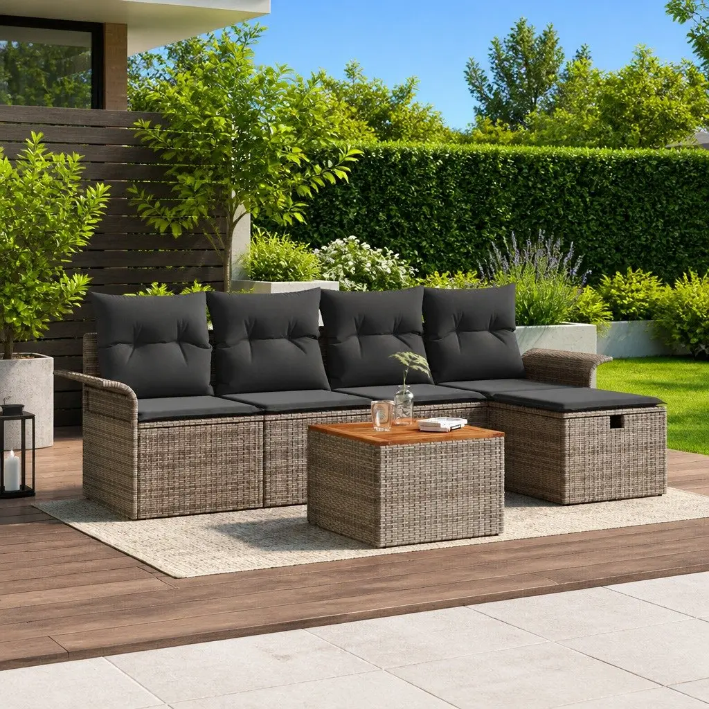 Outdoor Garden Sofa Set Poly Rattan 6 Pieces Grey