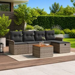 Premium 6-Piece Grey Poly Rattan Outdoor Sofa Set