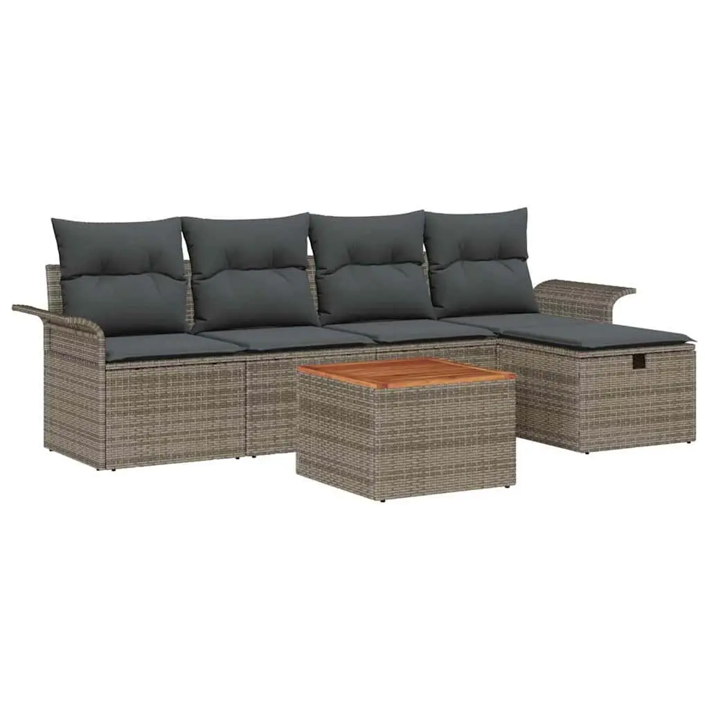 Outdoor Garden Sofa Set Poly Rattan 6 Pieces Grey