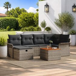 Modular 7-Piece Grey Poly Rattan Outdoor Sofa Set