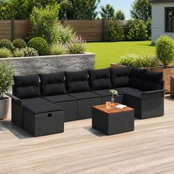 Premium 8-Piece Black Poly Rattan Garden Sofa Set