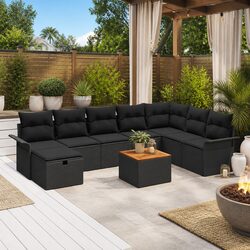 Black Poly Rattan 9-Piece Outdoor Garden Sofa Set