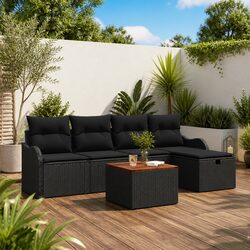 6-Piece Outdoor Sofa Set with Black Poly Rattan