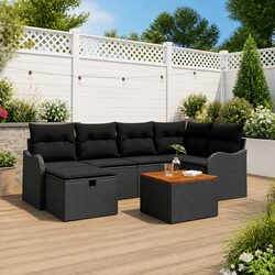 7-Piece Modular Garden Sofa Set in Black Rattan