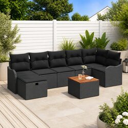 High-Quality Outdoor Garden Sofa Set 8 Pieces Black Rattan
