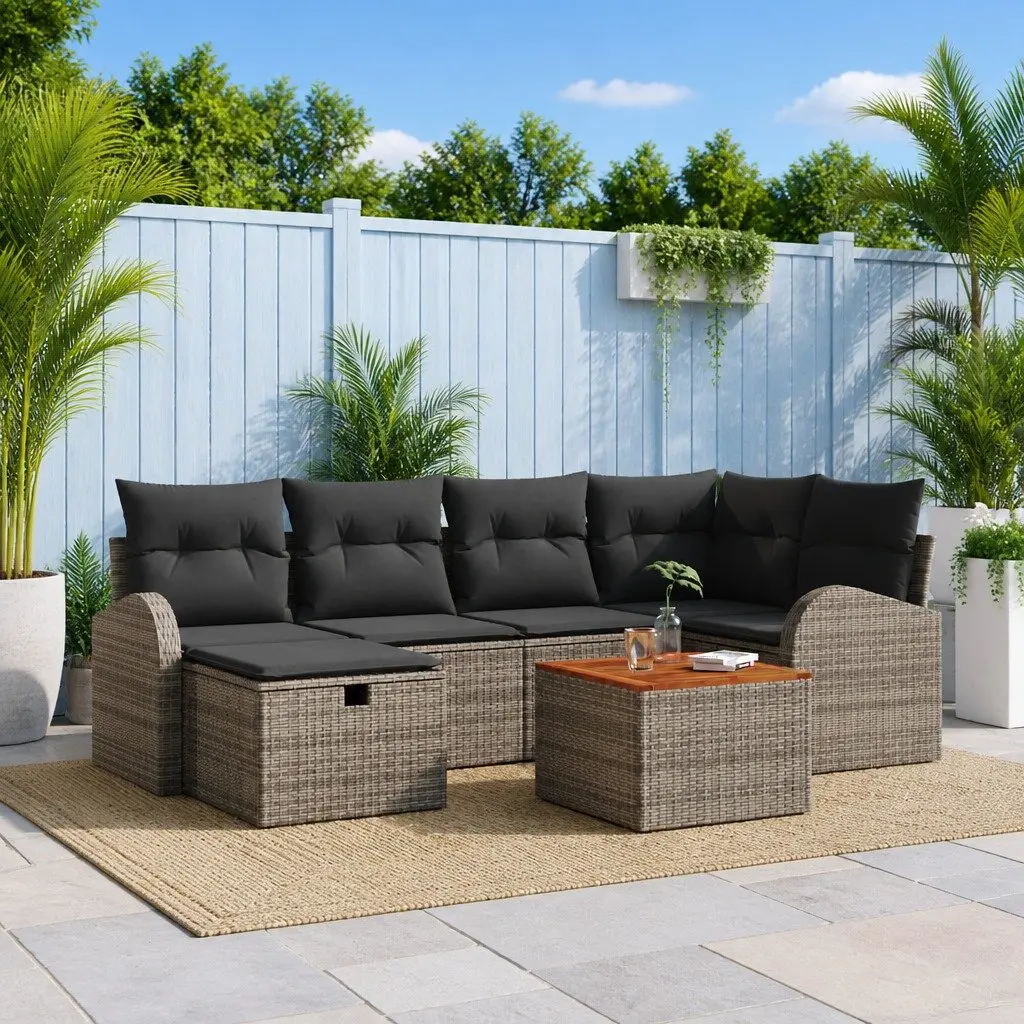 7-Piece Grey Poly Rattan Modular Outdoor Sofa Set