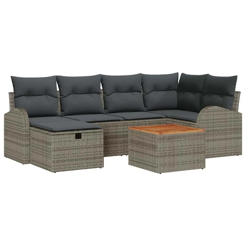7-Piece Grey Poly Rattan Modular Outdoor Sofa Set