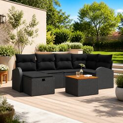 7-Piece Modular Outdoor Garden Sofa Set in Black