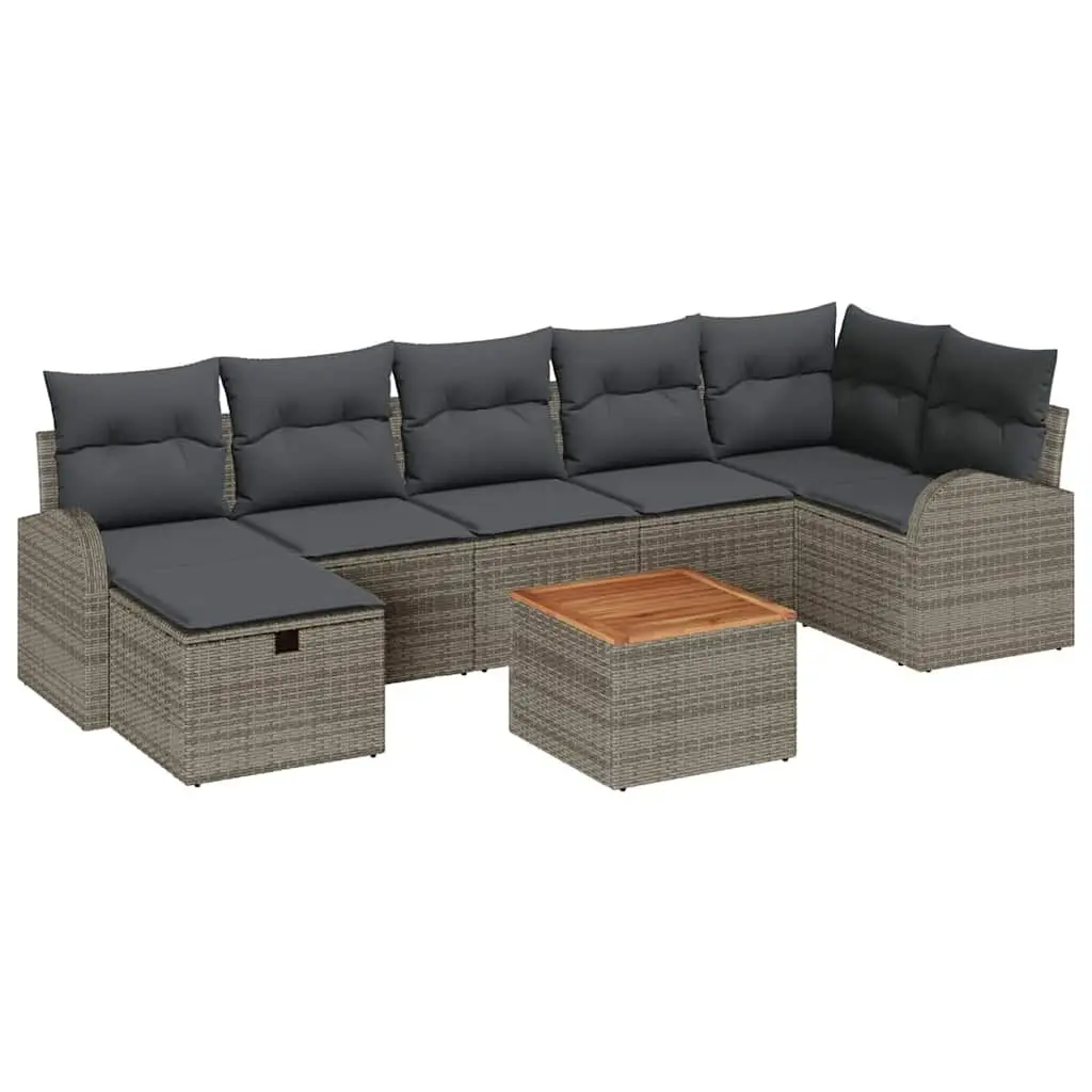 Outdoor Garden Sofa Set Poly Rattan Solid Acacia Wood 8 Pieces Grey