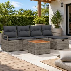 6-Piece Grey Outdoor Rattan Sofa Set for Patios