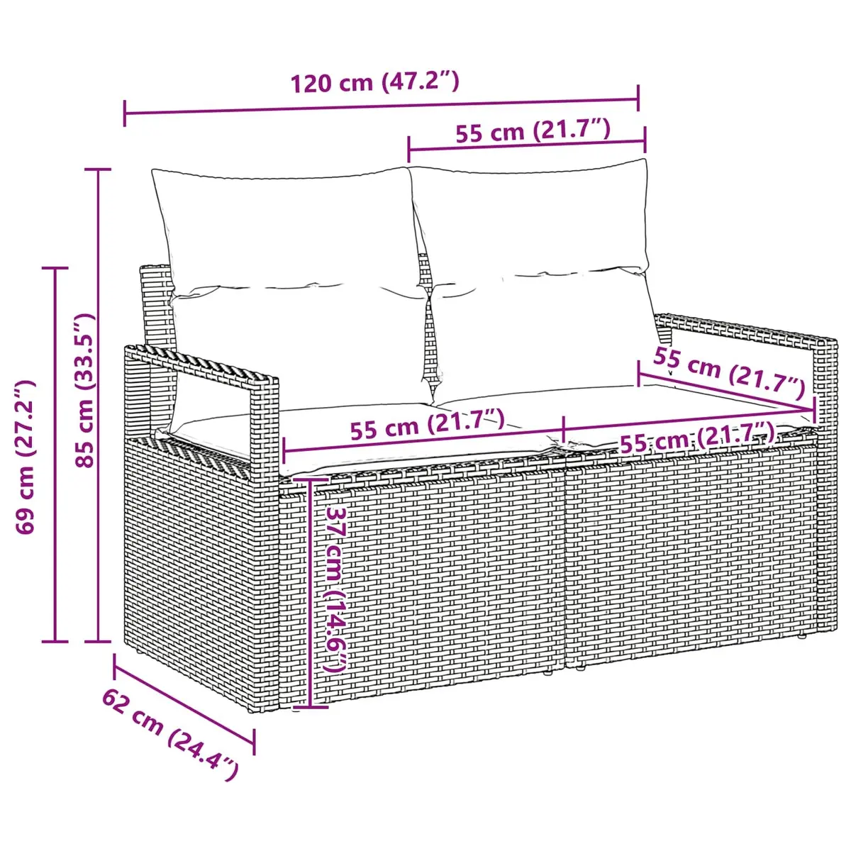 Garden Sofa Set Poly Rattan Acacia Wood Grey 6 Pieces Outdoor Furniture Patio Lounge Sectional