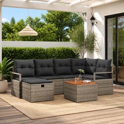 Premium 7-Piece Modular Garden Sofa Set in Grey Rattan