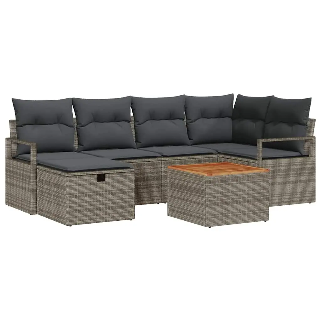 Garden Sofa Set Poly Rattan 7 Piece Modular Outdoor Furniture Grey with Cushions