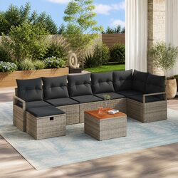 Durable 8-Piece Grey Poly Rattan Garden Sofa Set
