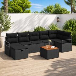 Durable 8-Piece Black Rattan Outdoor Sofa Set