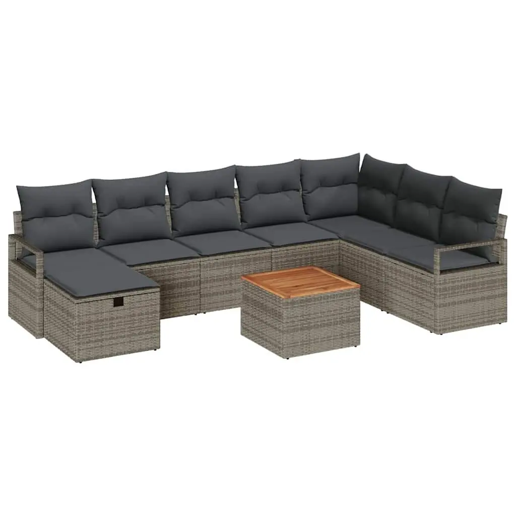 9-Piece Grey Poly Rattan Outdoor Garden Sofa Set