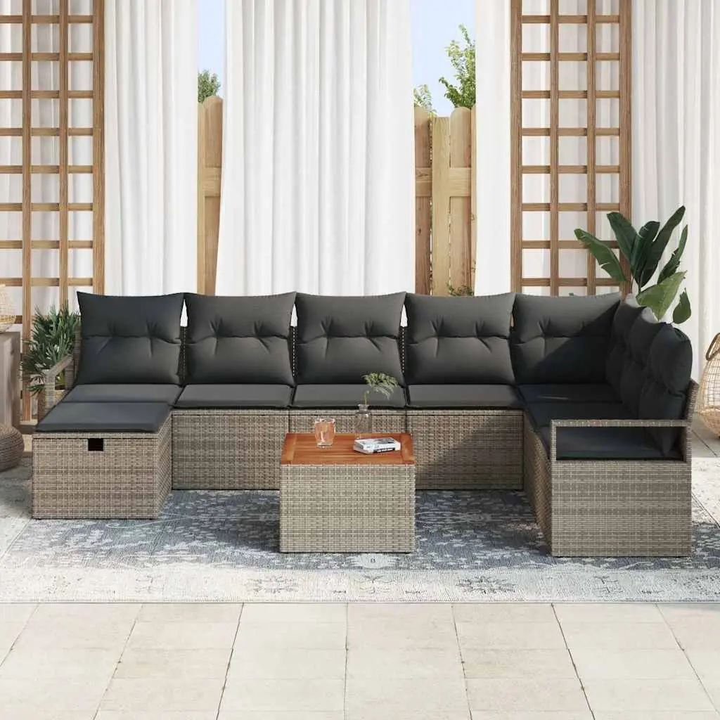 9-Piece Grey Poly Rattan Outdoor Garden Sofa Set