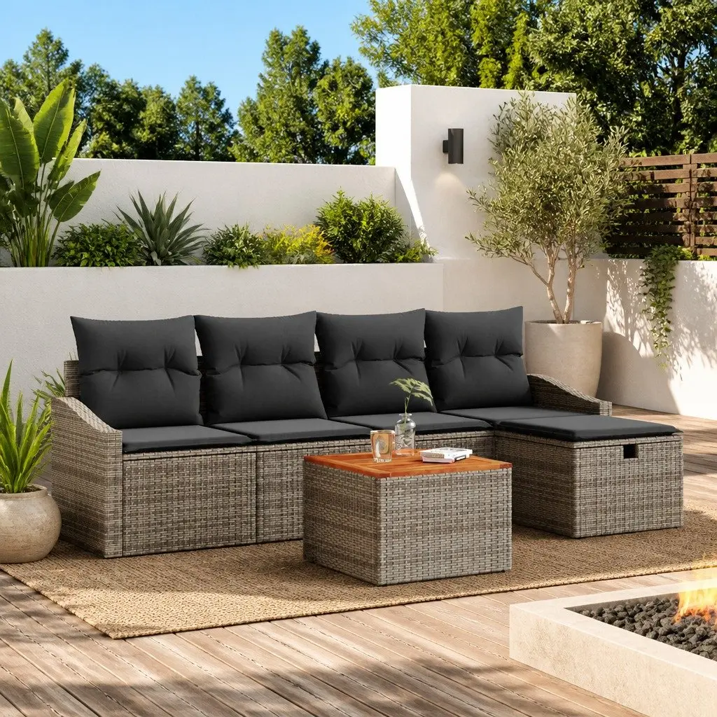 Modular Garden Sofa Set 6-Piece Outdoor Furniture Grey