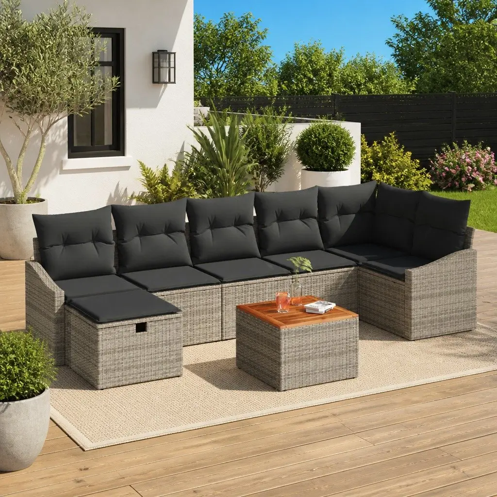 Modular 8-Piece Garden Sofa Set in Grey Poly Rattan