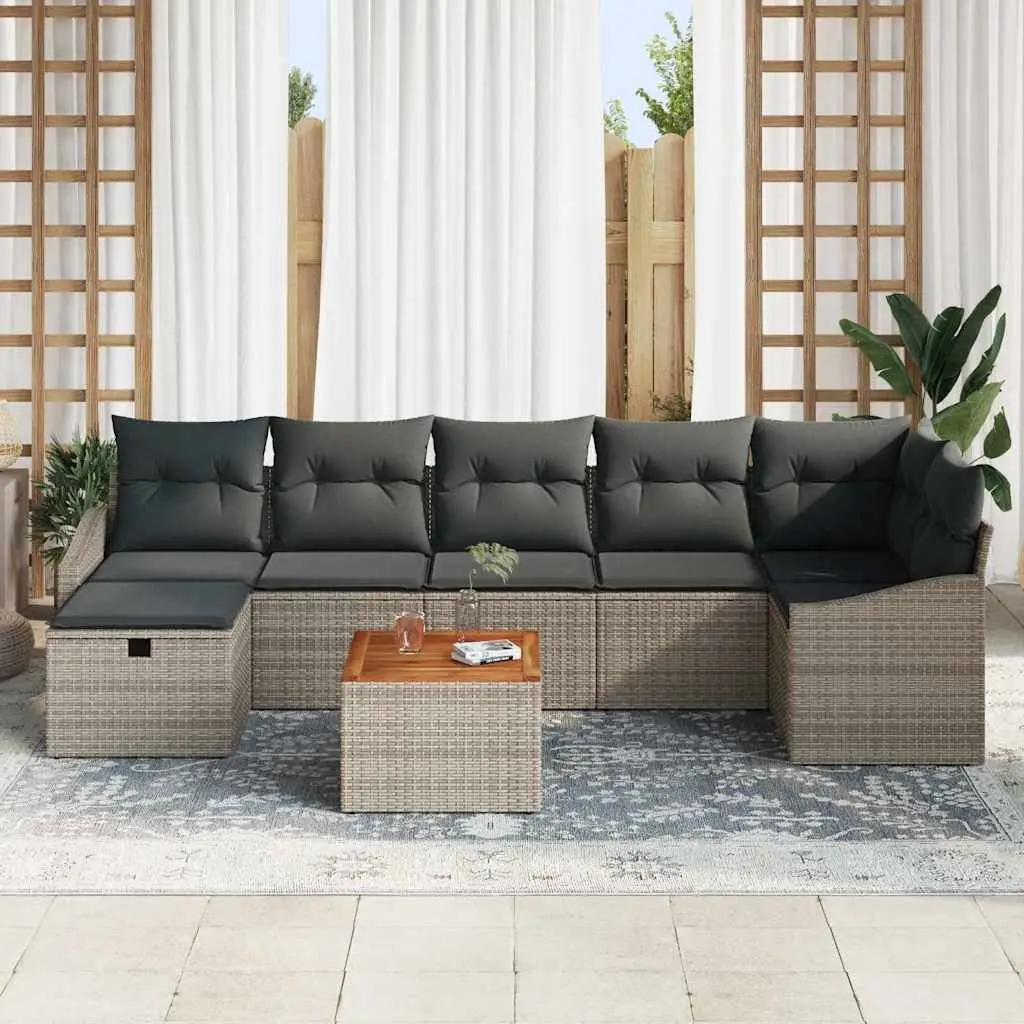 Modular 8-Piece Garden Sofa Set in Grey Poly Rattan