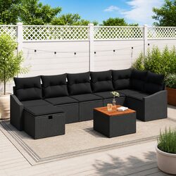 8-Piece Modular Black Garden Sofa Set with Table