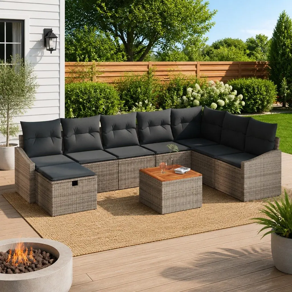 Grey Modular 9-Piece Outdoor Garden Sofa Set