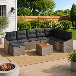 Grey Modular 9-Piece Outdoor Garden Sofa Set