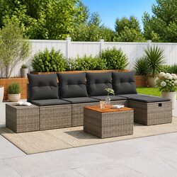 6-Piece Modular Garden Sofa Set in Grey Poly Rattan