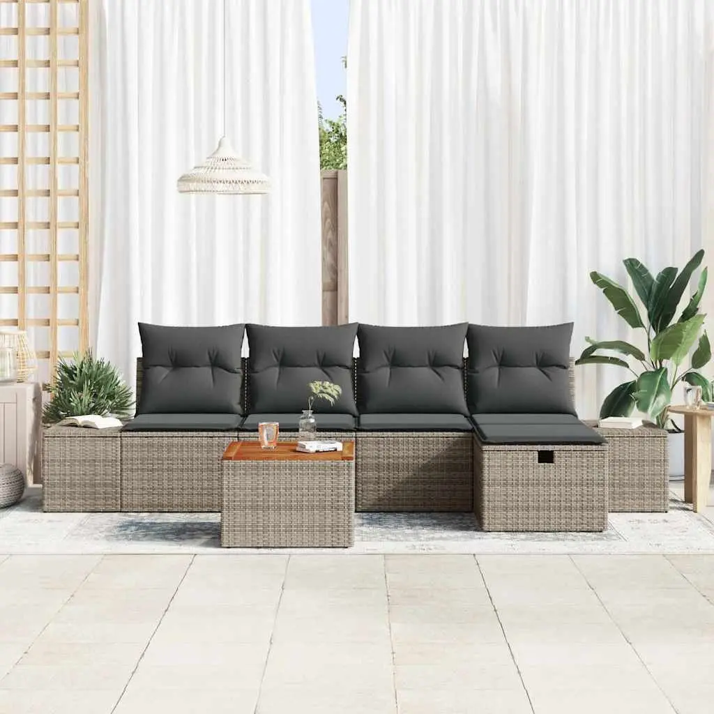 Garden Sofa Set Poly Rattan 6 Piece Modular Outdoor Furniture Grey