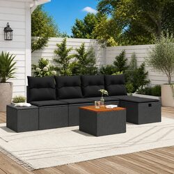 High-Quality Garden Sofa Set 6 Piece Outdoor Furniture Black
