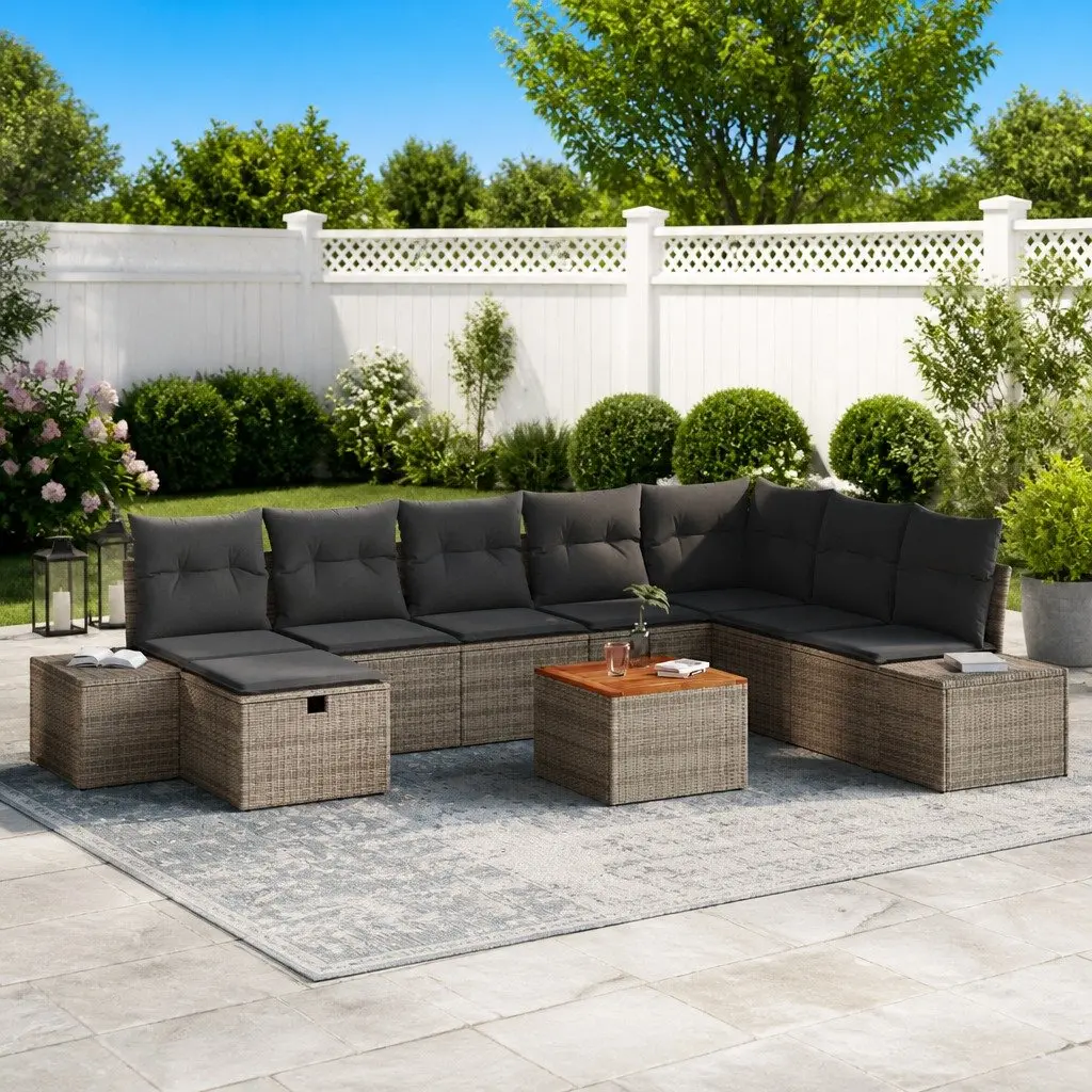 Outdoor Garden Sofa Set Poly Rattan 9 Piece Modular Grey