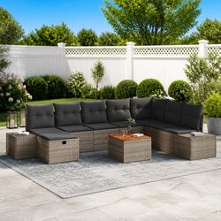 Outdoor Garden Sofa Set 9 pcs Modular Poly Rattan Corner Lounge with Cushions
