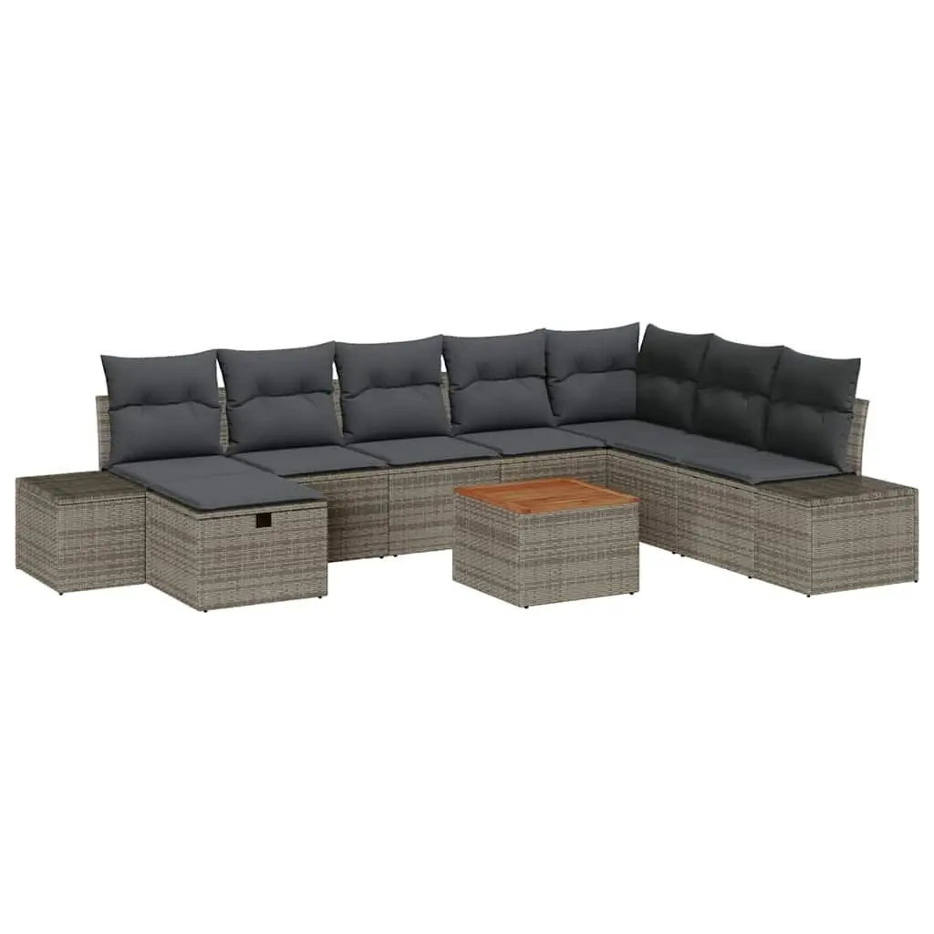 Outdoor Garden Sofa Set Poly Rattan 9 Piece Modular Grey
