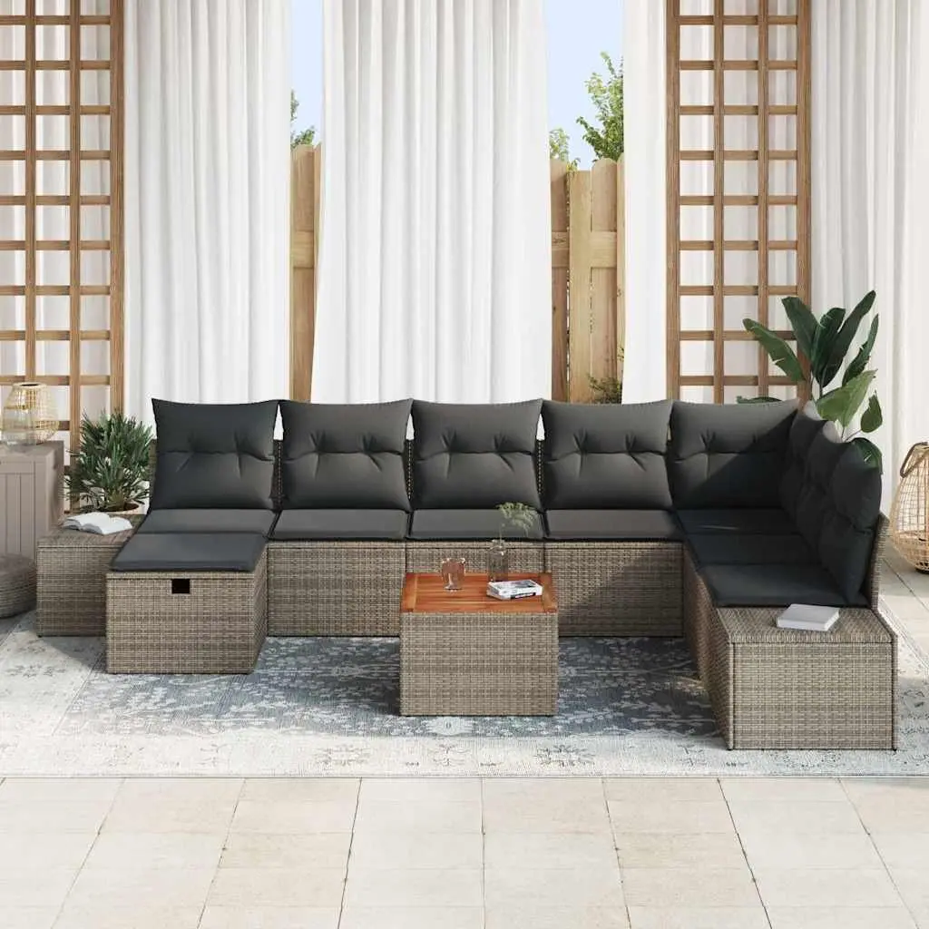 Outdoor Garden Sofa Set Poly Rattan 9 Piece Modular Grey