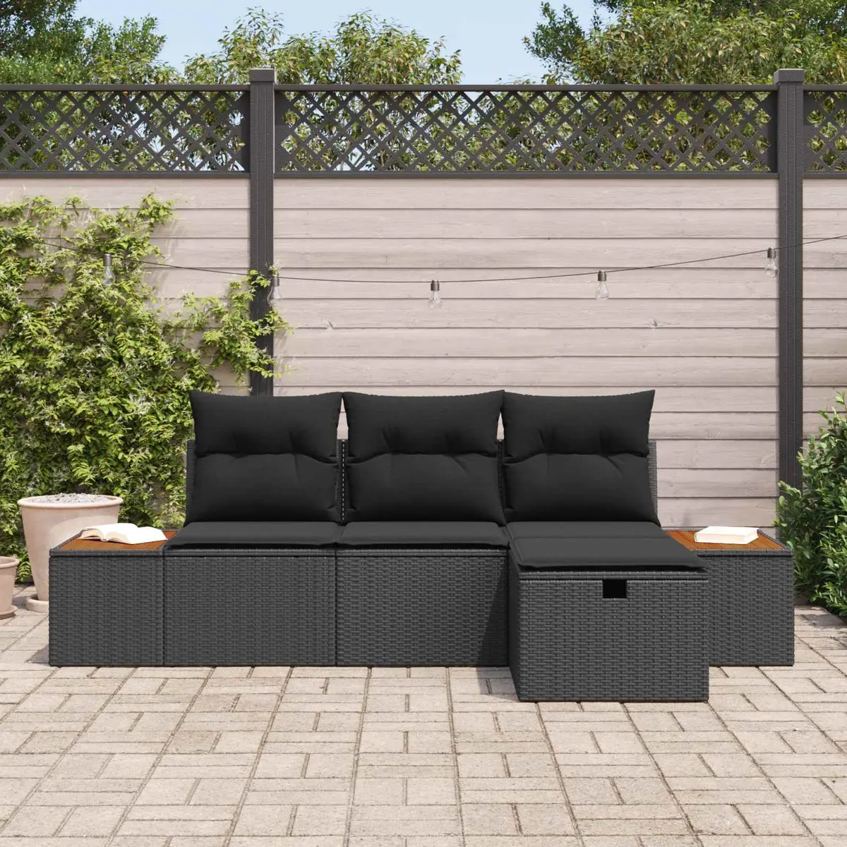 Black Modular Outdoor Garden Sofa Set 4 pcs